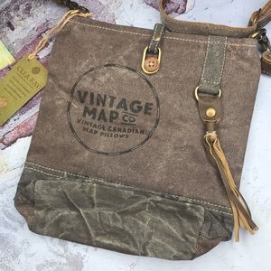 Brand New Vintage Map Co. Clea Ray Repurposed Canvas Crossbody Shoulder Bag NWT